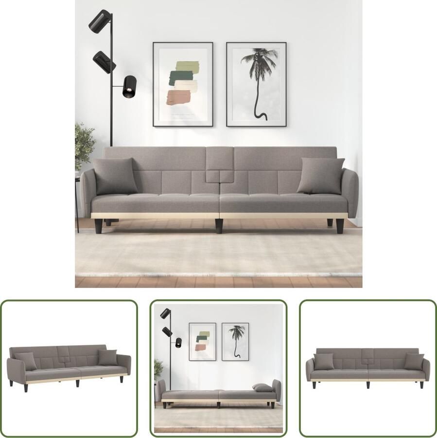 The Living Store Slaapbank Stof Verstelbare rugleuning Inklapbare theetafel USB-poorten Stevig frame Taupe - Foto 2