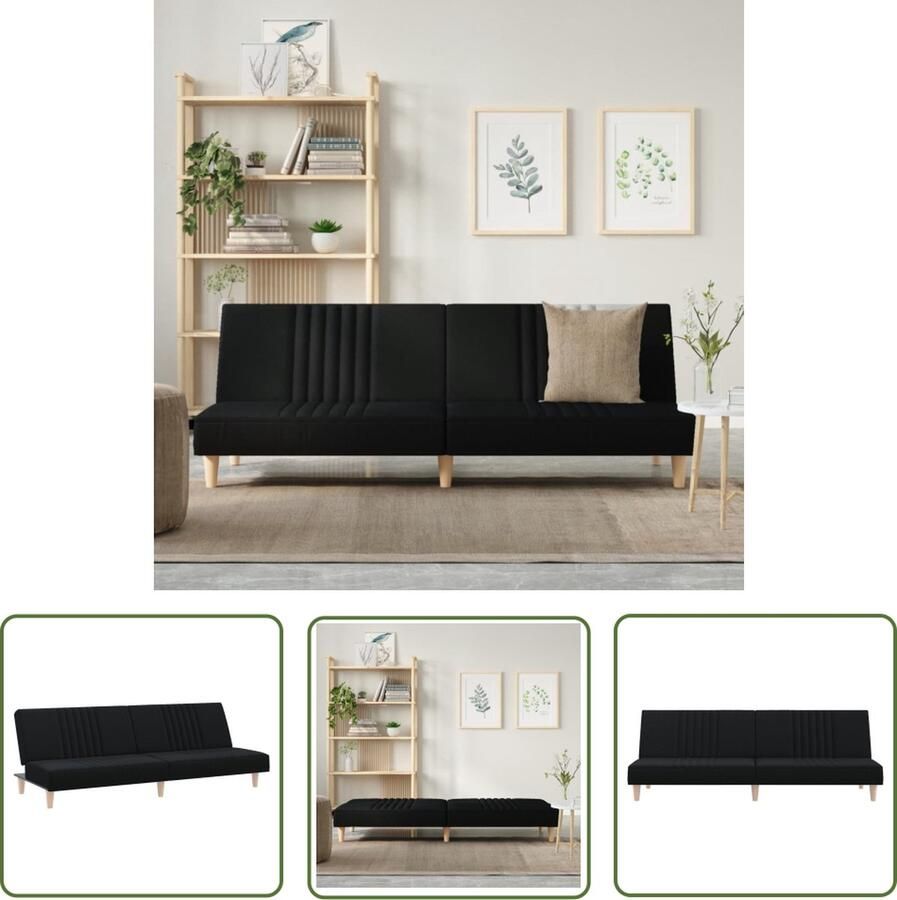 The Living Store Slaapbank Zwart Verstelbare rugleuning Comfortabele zitervaring Stevig frame 200x89x70cm Slaapbank Sofa Bed Tweepersoonsbed Lounge Meubilair Zwarte Bank - Foto 2