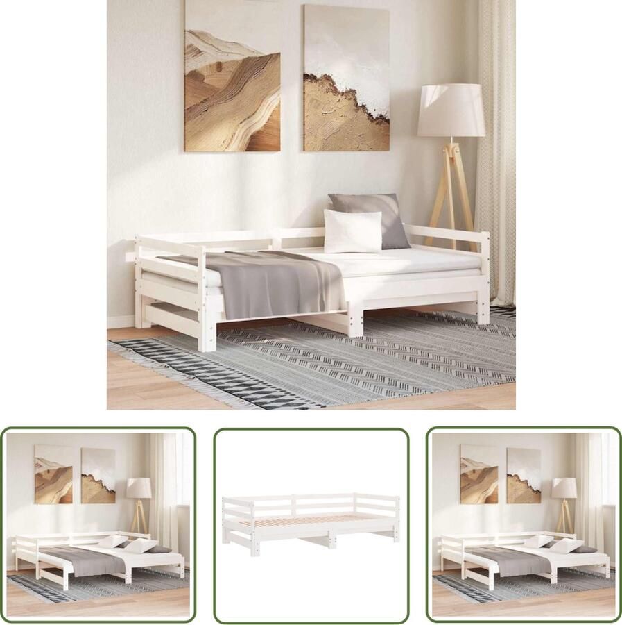The Living Store Slaapbank Massief grenenhout Uitschuifbaar bed Wit 193.5 x 181 x 56.5 cm Geschikte matras- 90 x 190 cm Montage vereist Slaapbank Logeerbed Bankslaapzaal Stapelbare Meubels Multifunctioneel Meubel - Foto 2