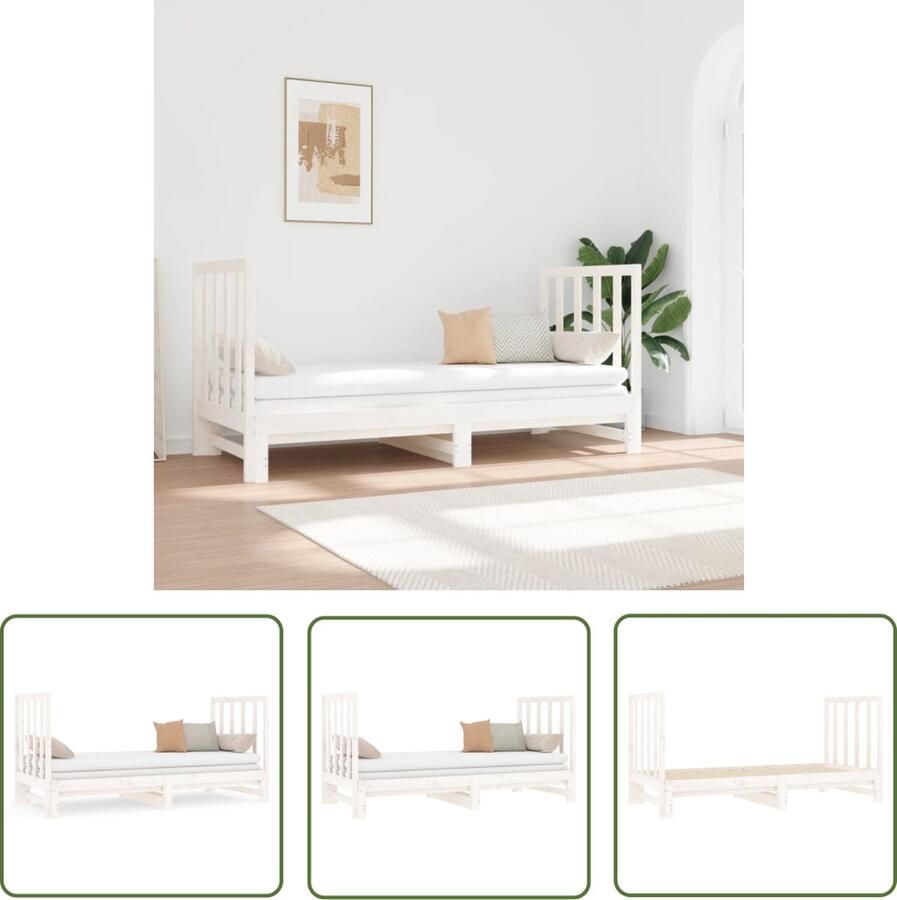 The Living Store Slaapbank uitschuifbaar massief grenenhout wit 2x(90x190) cm Slaapbank Slaapbanken Bedbank Bed Bedframe Houten Bedframe Bedbodem Logeerbed Slaapmeubel Ledikant Bedbanken - Foto 2