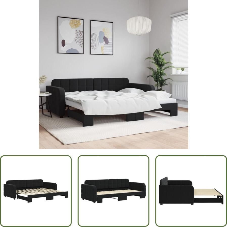 The Living Store Slaapbank met onderschuifbed 90x200 cm fluweel zwart Slaapbank Velvet Zwarte Slaapbank Tweepersoons Slaapbank Sofa Bed Design Slaapbank
