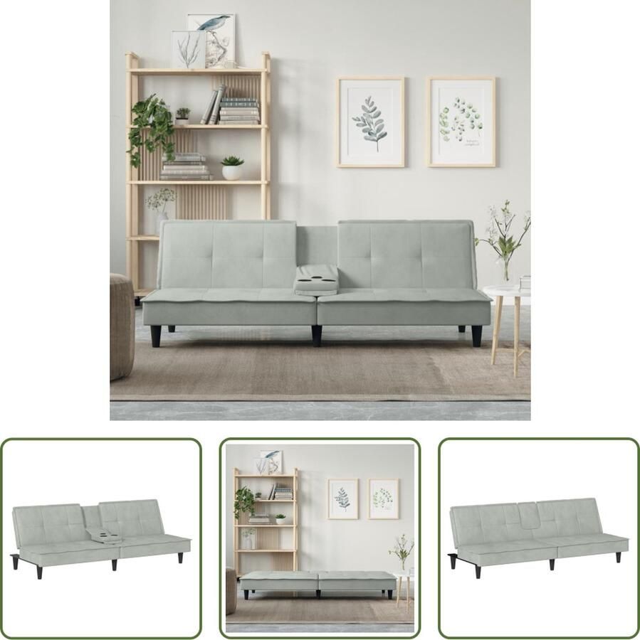 The Living Store Slaapbank Velvet Lichtgrijs 200 x 100 x 33 cm Verstelbare rugleuning Inklapbare theetafel met USB-aansluiting (- ) Slaapbank Velvet Sofa Comfortabele Bank 3 Persoons Bank Slaapkamer Meubilair - Foto 2