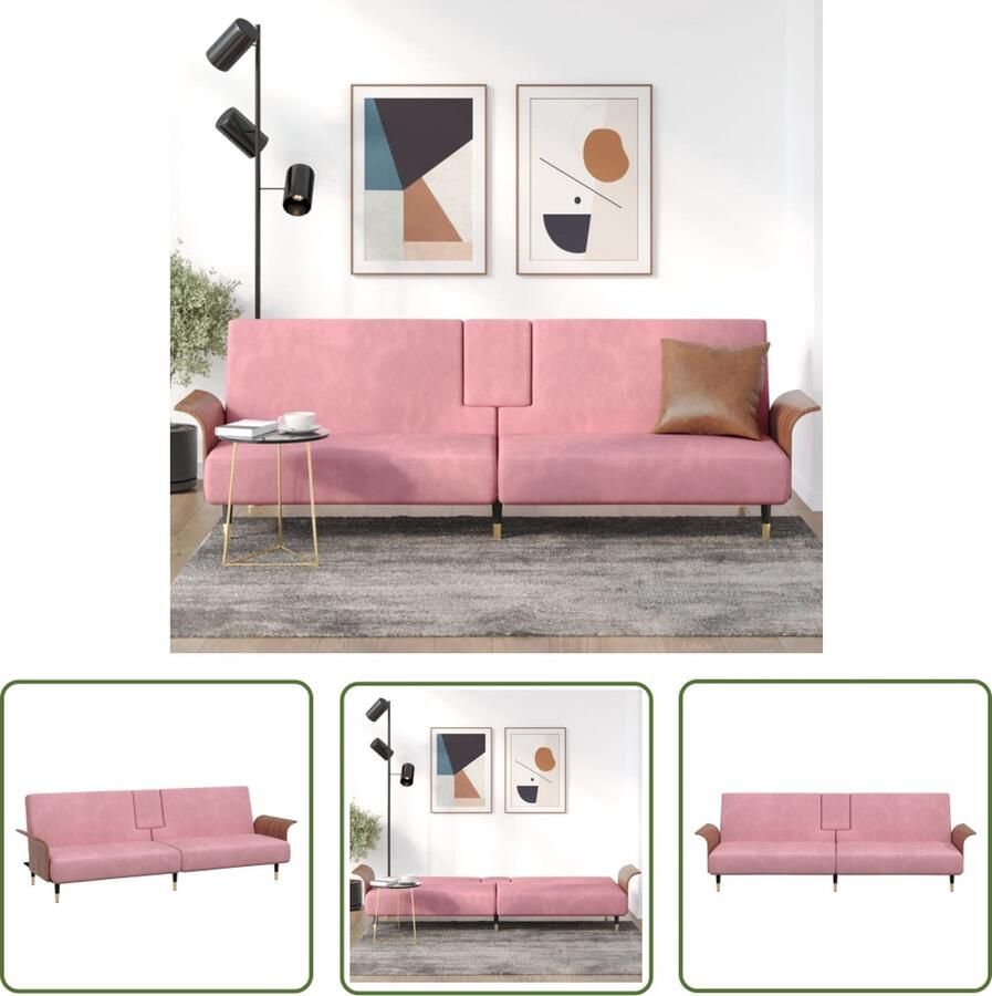 The Living Store Slaapbank Velvet Roze (224x89x70 cm) Verstelbare rugleuning inklapbare theetafel stevig frame 110 kg draagvermogen - Foto 2