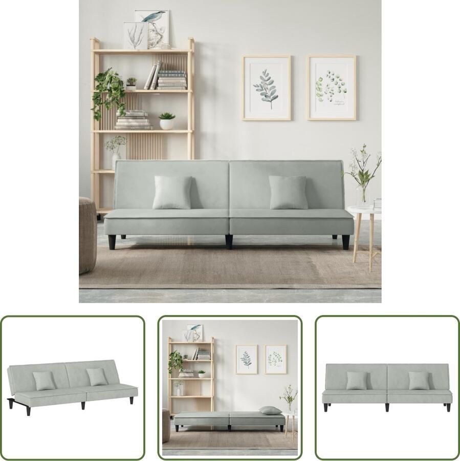 The Living Store Slaapbank Velvet Verstelbare Rugleuning Comfortabele zitting Praktische Rolkussens Stevig frame Lichtgrijs Slaapbank Velvet Sofa Comfortabele Bank Lounge Bank Tweepersoons Bank - Foto 2