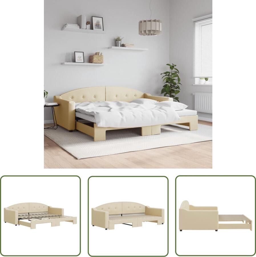 The Living Store Slaapbank Visby Slaapbank Crème 223 x 100 x 75 cm Hout en metaal Slaapbank Sofa Bed Tweepersoons Bed Onderschuifbed Zitbank - Foto 2