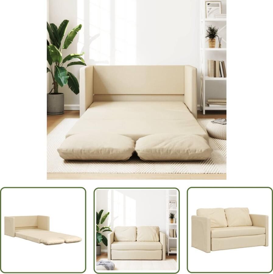 The Living Store Vloerslaapbank 2-zits 112x174x55 cm Crème Stof-metalen frame Vloerslaapbank Slaapbank Sofa Bed Tweepersoons Bed Lounge Meubilair