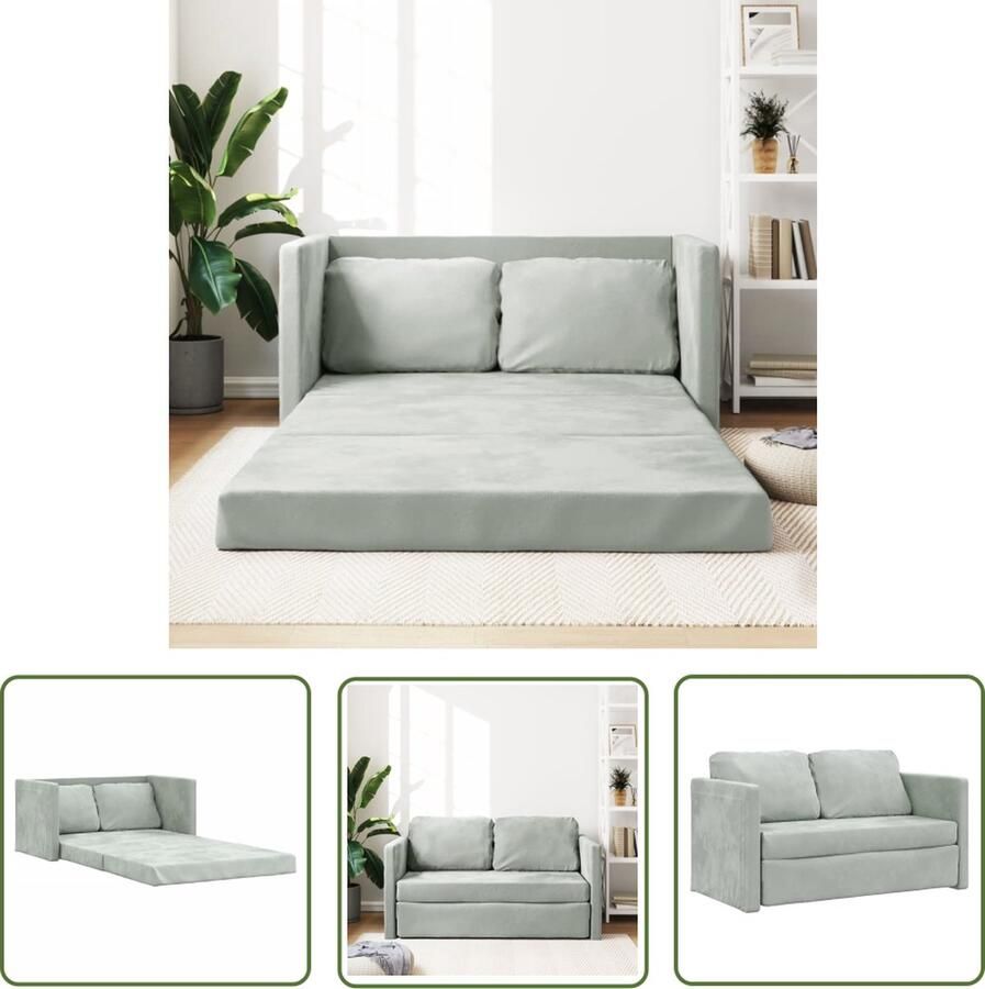 The Living Store Vloerslaapbank 2-zitsbank Lichtgrijs 122 x 70 x 55 cm fluweel Vloerslaapbank 2-zitsbank Slaapbank Lounge Sofa Tv Bench - Foto 2