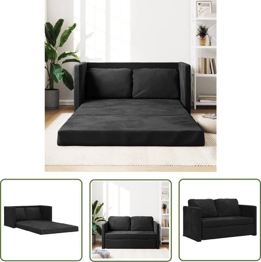 The Living Store Vloerslaapbank 2-in-1 Fluweel Zwart 122x70x55cm (BxDxH) Draagvermogen 110kg Vloerslaapbank Slaapbank 2-in-1 Bank Fluweel Sofa Zwarte Bank