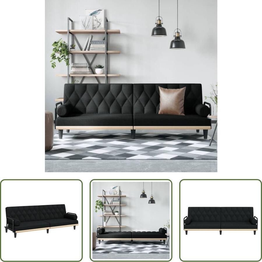 The Living Store Slaapbank Zwart 205 x 89 x 70 cm Verstelbare rugleuning Comfortabele zitting Inclusief kussens Draagvermogen 110 kg Handleiding bijgeleverd Slaapbank Sofa Bed Tweepersoonsbed Loungebank Slaapkamer Meubilair - Foto 2