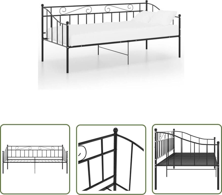 The Living Store Slaapbank Zwart 206.5 x 95 x 89.5 cm Metalen Constructie Slaapbank Logeerbed Tweepersoonsbed Stapelbaar Bed Metalen Bed - Foto 2