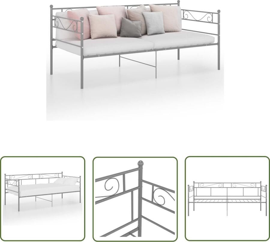 The Living Store Slaapbankframe metaal grijs 90x200 cm Bedbankframe Bedbankframes Slaapbankframe Slaapbankframes Bedframe Bedframes Ledikant Ledikanten Logeerbed Logeerbedden Bedbank