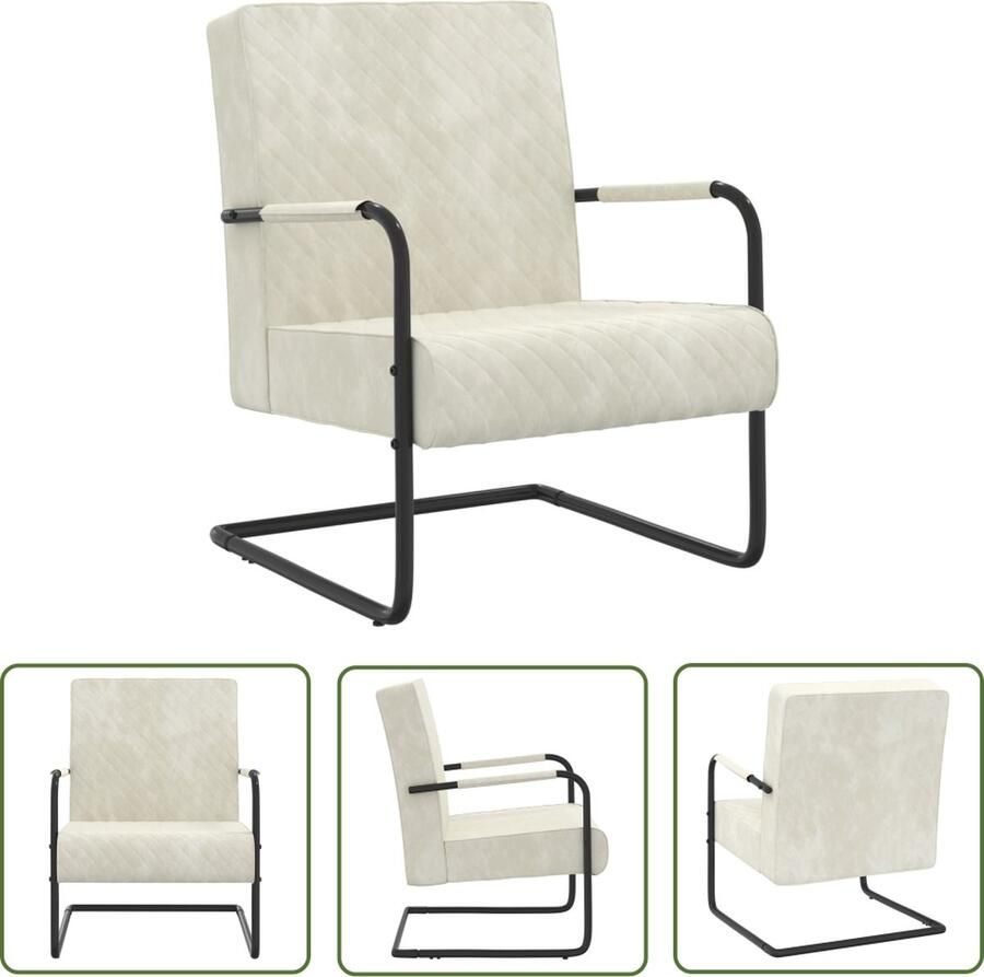 The Living Store Sledestoel Fluweel 64 x 77 x 82 cm Crèmewit Zwart - Foto 2