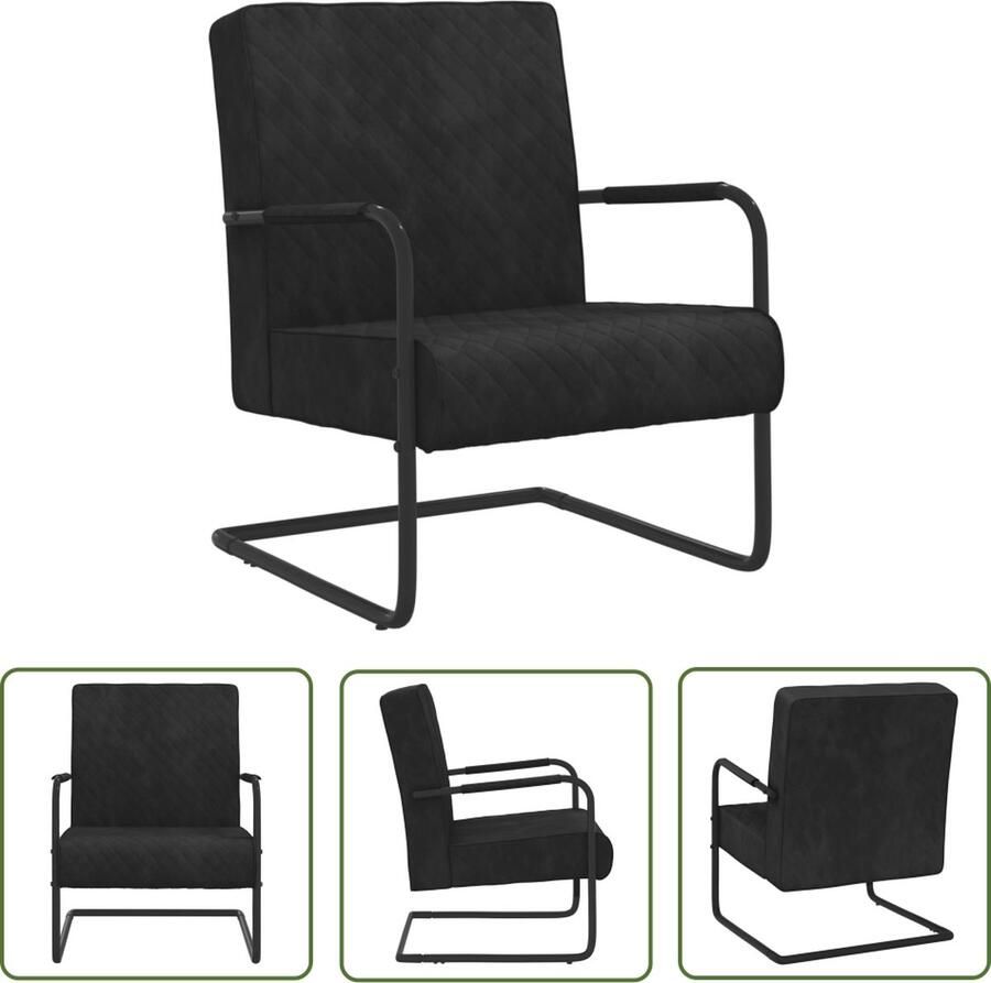 The Living Store Sledestoel Stoel Afmetingen- 64 x 77 x 82 cm Kleur- Zwart Materiaal- Fluweel en metaal Draagvermogen- 110 kg - Foto 2