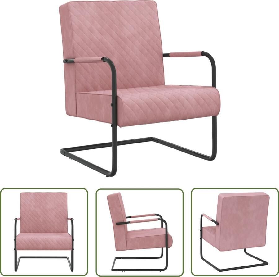 The Living Store Sledestoel Velvet Roze Zwart 64x77x82 cm Comfortabel en Stabiel - Foto 2
