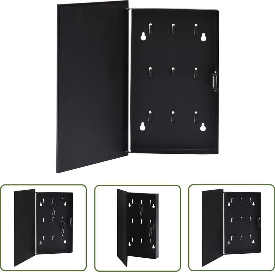 The Living Store Sleutelkast met magneetbord 30x20x4 cm zwart Sleutelkast Magneetbord Opbergkast Organisator Entree