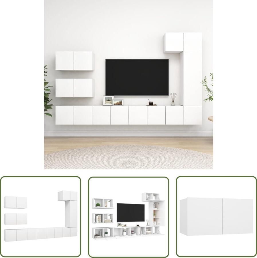 The Living Store Spaanplaat Televisiemeubelset Hangend Diverse vakken Wit 7x 60x30x30cm + 1x 30.5x30x90cm - Foto 2