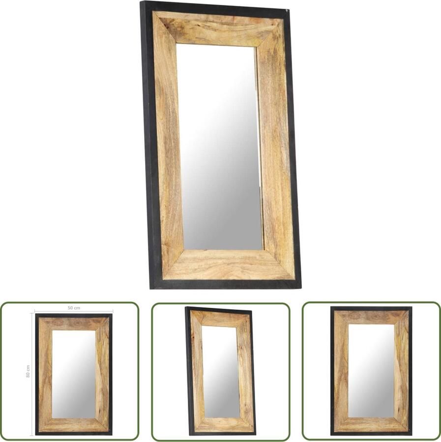 The Living Store Spiegel Massief Mangohout 80x50x2.5 cm Natuurlijke Afwerking Mango Houtspiegel Wanddecoratie Vintage Spiegel Kamerdecoratie Salontafel Accessoires