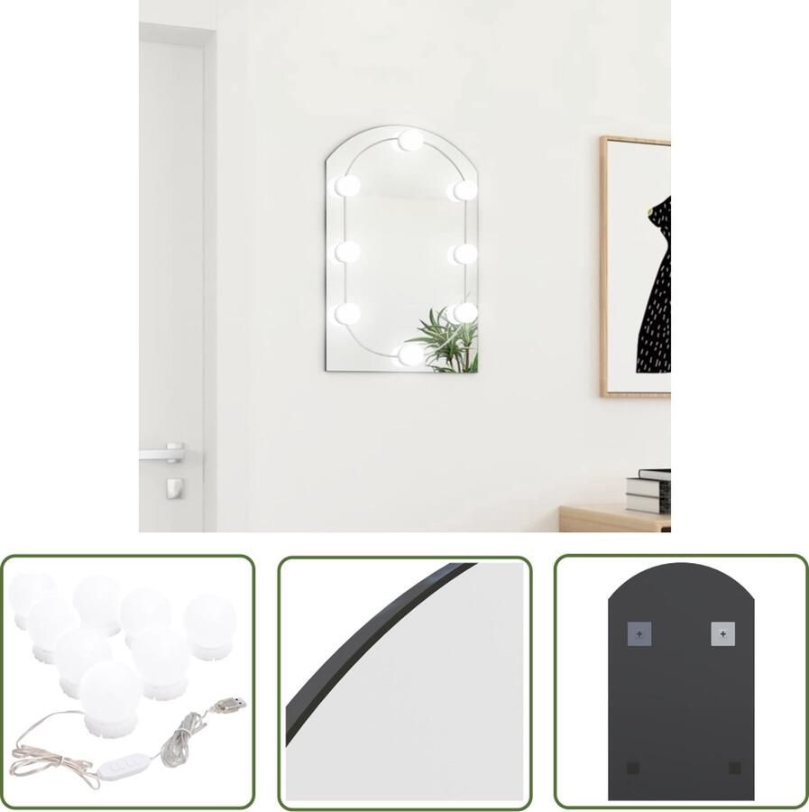 The Living Store Spiegel met LED-verlichting boog 60x40 cm glas Spiegels Met Led Verlichting Wandspiegel Makeup Spiegel Led Lamp Usb Aansluiting
