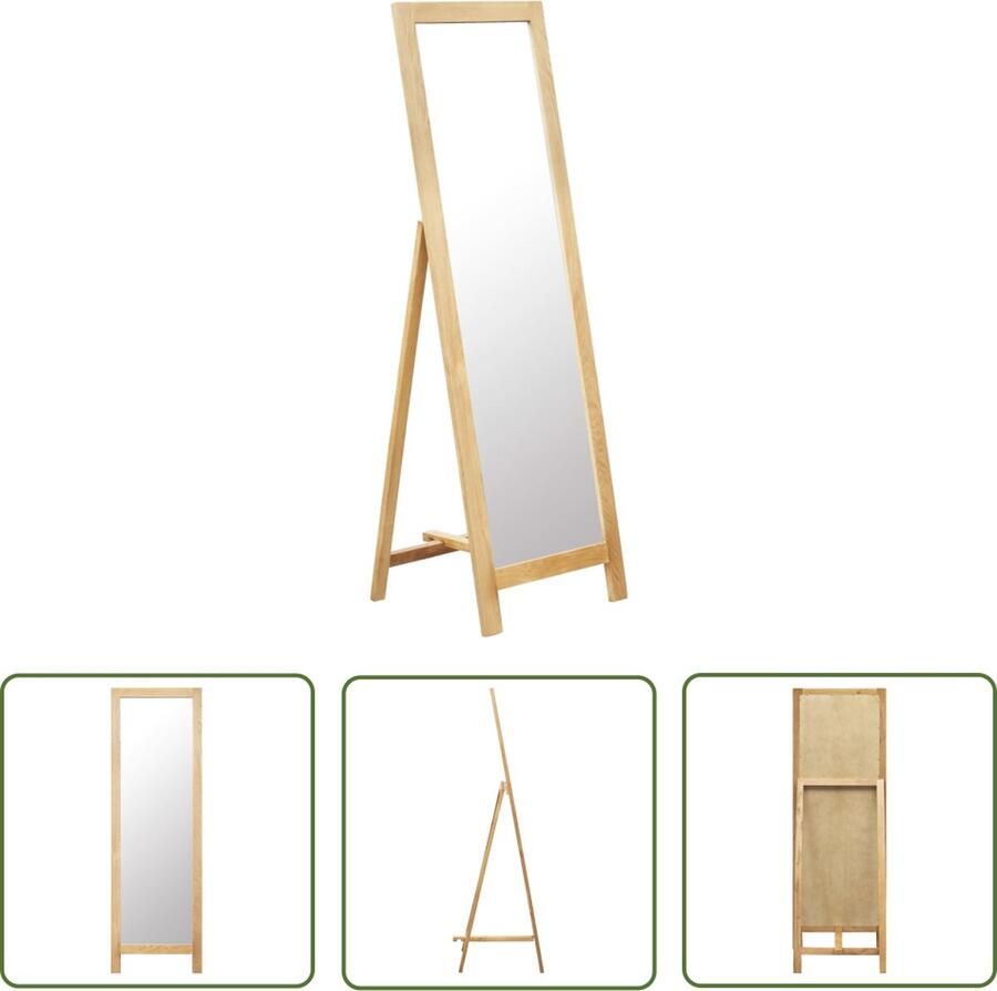 The Living Store Vrijstaande Houten Spiegel Eikenhout 48 x 46.5 x 150 cm Retro Charme Vrijstaande Spiegel Eikenhouten Spiegel Retro Spiegel Wanddecoratie Salontafel Accessoires