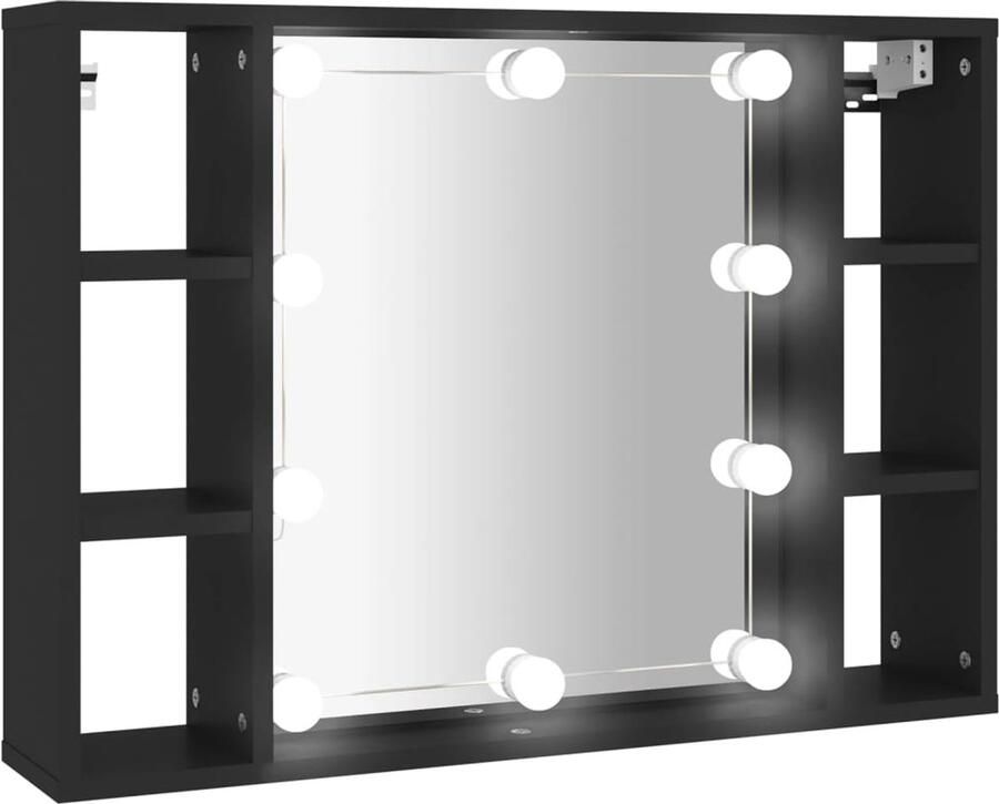 The Living Store Spiegelkast met LED-verlichting 76x15x55 cm zwart Spiegeltje Led Spiegel Make-up Spiegel Badkamer Spiegel Wandmontage Spiegel - Foto 2