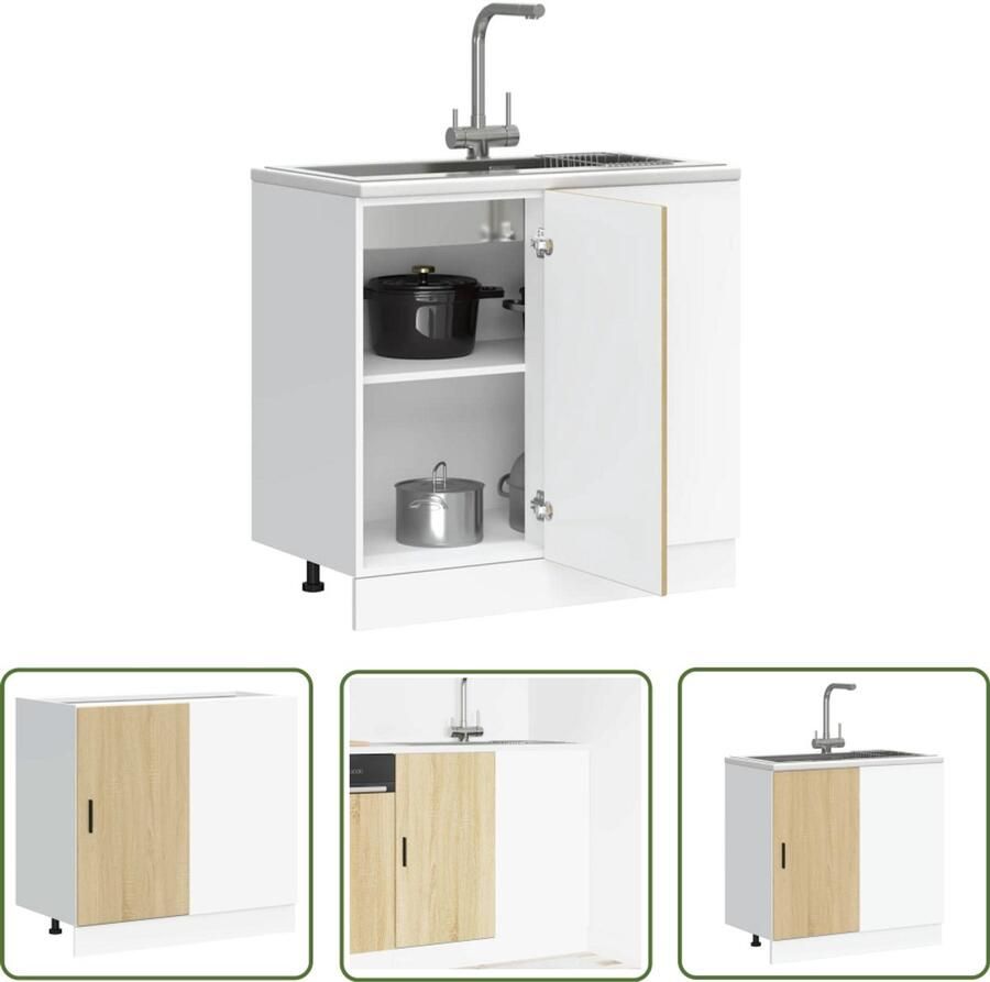 VidaXL Keuken onderkast Lyon bewerkt hout sonoma eikenkleurig Spoelbakonderkast Keukenkasten Houten Kasten Sonoma Eiken Opslagoplossing - Foto 2