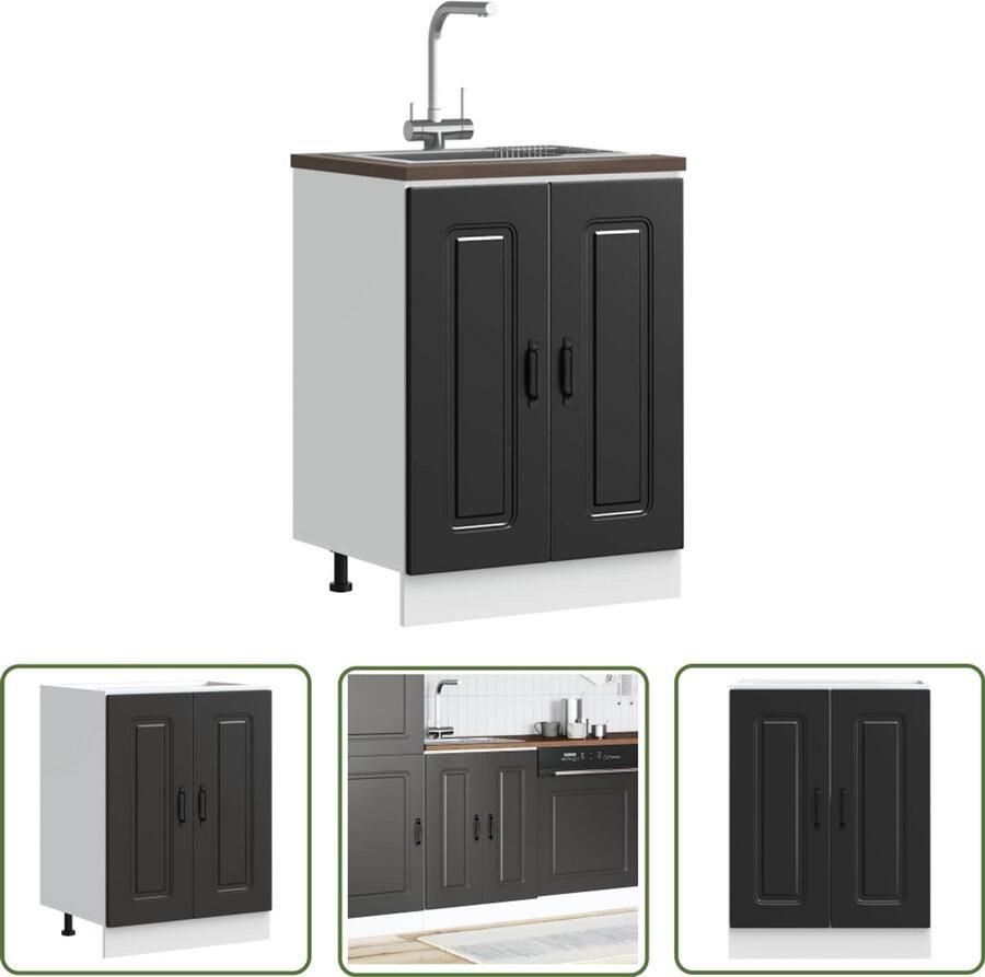 The Living Store Spoelbakonderkast Kalmar 60x46x81 5 cm bewerkt hout zwart Spoelbakonderkast Keukenkast Houten Kast Zwarte Kast Opslagruimte