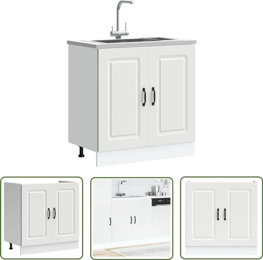 The Living Store Spoelbakonderkast Kalmar 80x46x81 5 cm bewerkt hout wit Spoelbakonderkast Keukenkasten Houten Kast Wit Kast Opslagoplossing - Foto 2