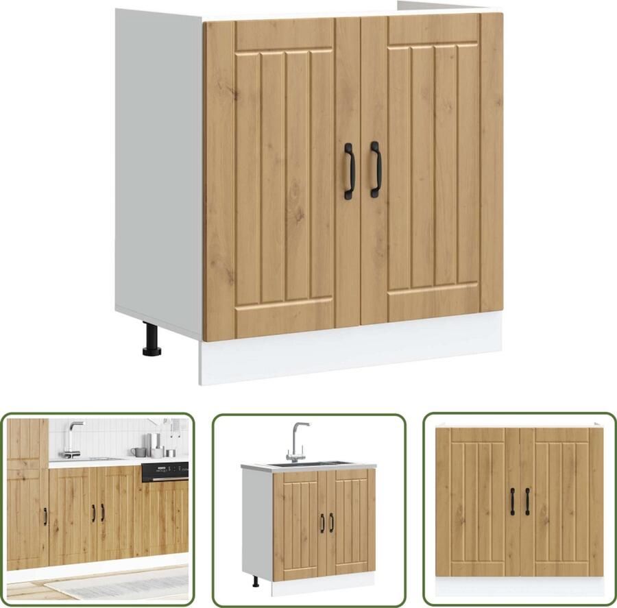 The Living Store Spoelbakonderkast Lucca bewerkt hout artisanaal eikenkleur Spoelbakonderkast Keukenmeubel Houten Kast Opslagruimte Lucca Serie
