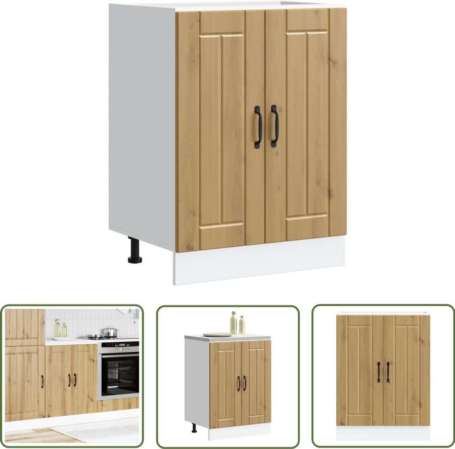 The Living Store Spoelbakonderkast Lucca bewerkt hout artisanaal eikenkleur Spoelbakonderkast Keukenkasten Houten Kast Lucca Serie Artisan Eiken