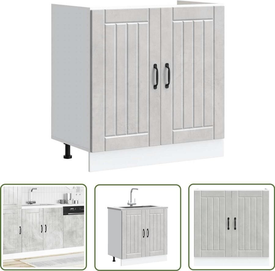The Living Store Spoelbakonderkast Lucca bewerkt hout betongrijs Spoelbakonderkast Keukenkasten Houten Kast Lucca Serie Betongrijs