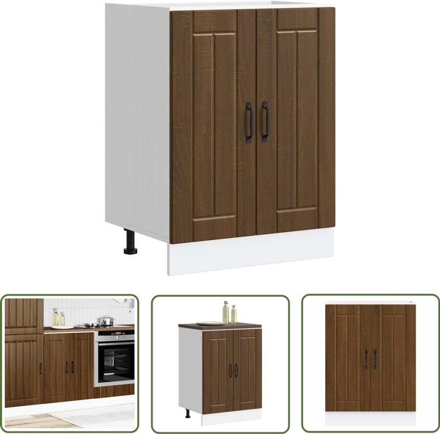 The Living Store Spoelbakonderkast Lucca bewerkt hout bruin eikenkleur Spoelbakonderkast Keukenkasten Houten Kast Bruine Eiken Kleur Lucca Serie