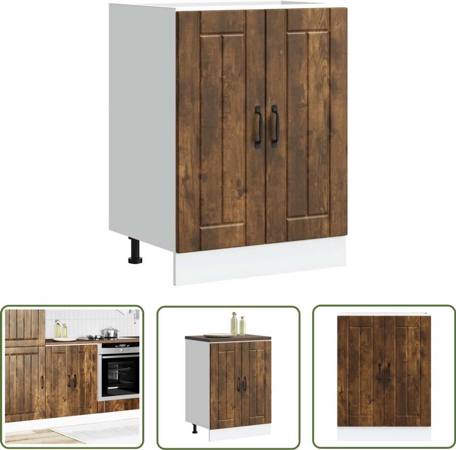 The Living Store Spoelbakonderkast Lucca bewerkt hout gerookt eikenkleurig Spoelbakonderkast Keukenkasten Houten Kast Lucca Serie Opslagruimte