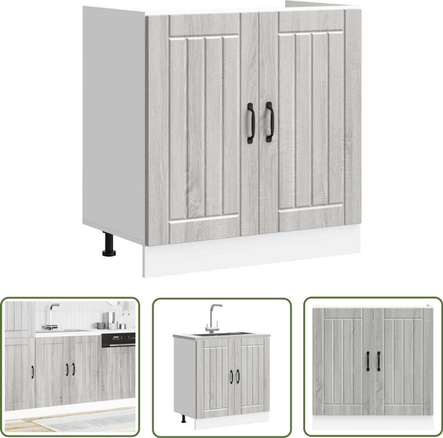 The Living Store Spoelbakonderkast Lucca bewerkt hout grijs sonoma eiken Spoelbakonderkast Keukenkast Houten Kast Grijze Kast Lucca Serie