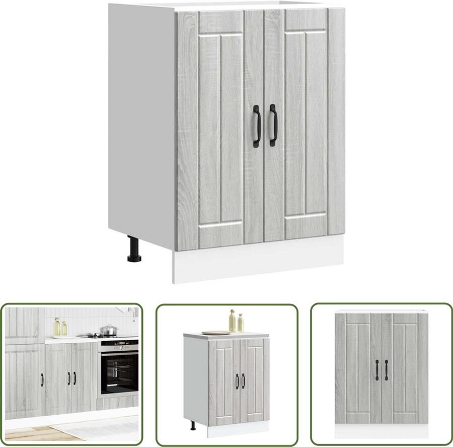 The Living Store Spoelbakonderkast Lucca bewerkt hout grijs sonoma eiken Spoelbakonderkast Keukenkasten Houten Kast Grijze Kast Sonome Eiken