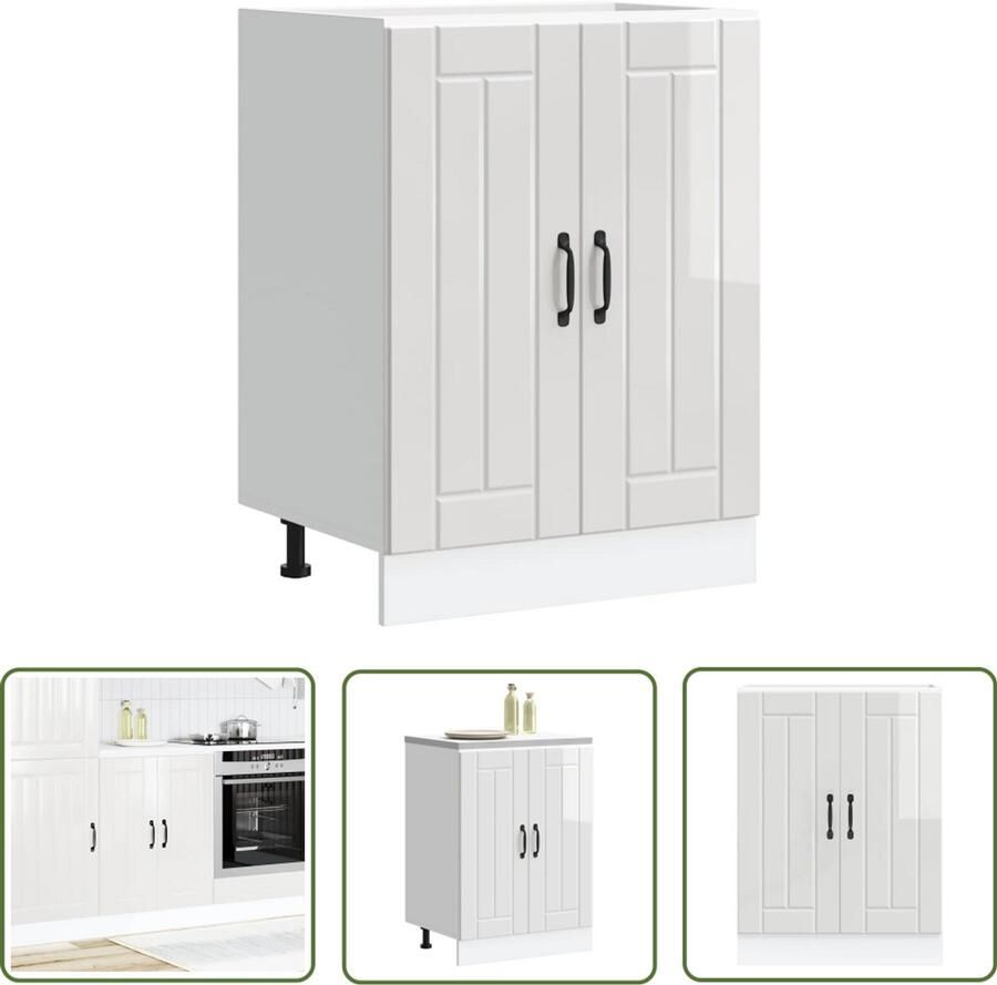 The Living Store Spoelbakonderkast Lucca bewerkt hout hoogglans wit Spoelbakonderkast Keukenkast Lucca Serie Houten Kast Witte Kast