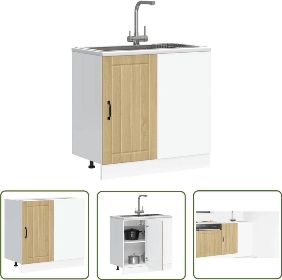 The Living Store Spoelbakonderkast Lucca bewerkt hout sonoma eikenkleurig Spoelbakonderkast Keukenkasten Houten Kast Sonome Eiken Opbergruimte - Foto 2