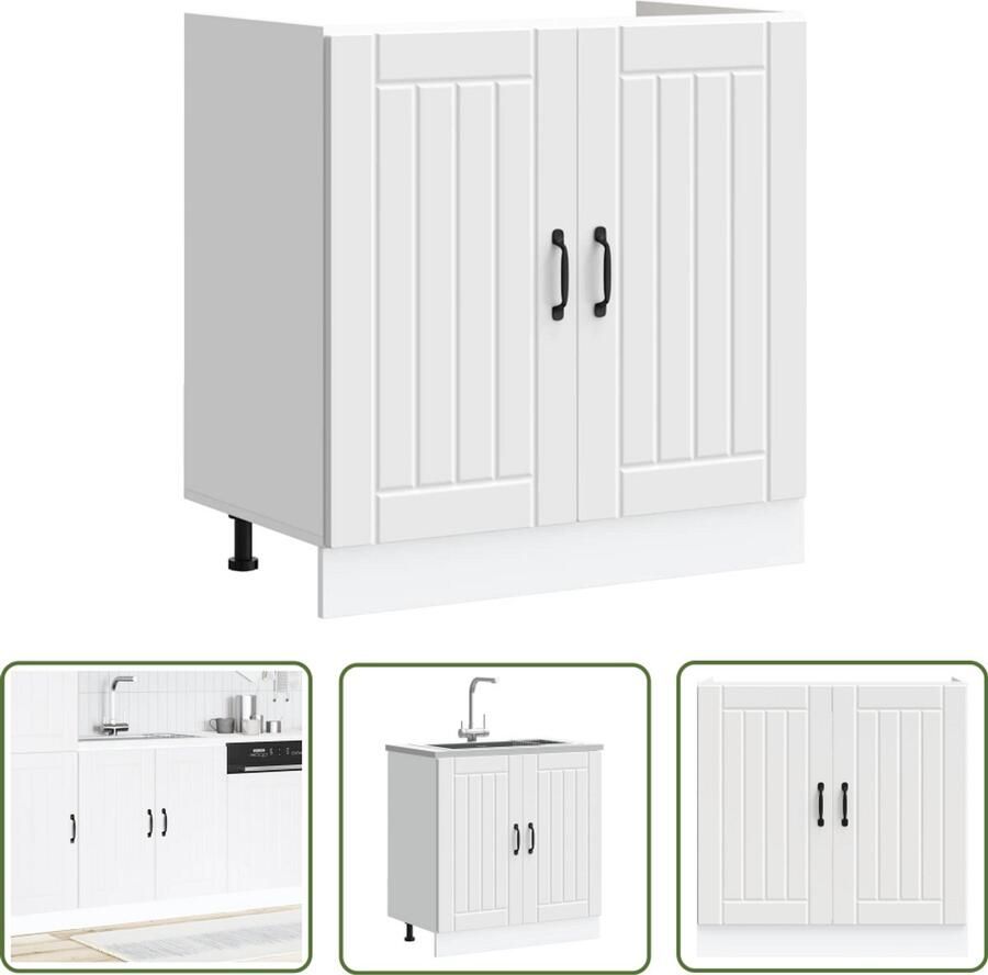 The Living Store Spoelbakonderkast Lucca bewerkt hout wit Spoelbakonderkast Keukenkast Houten Kast Witte Kast Opslagruimte