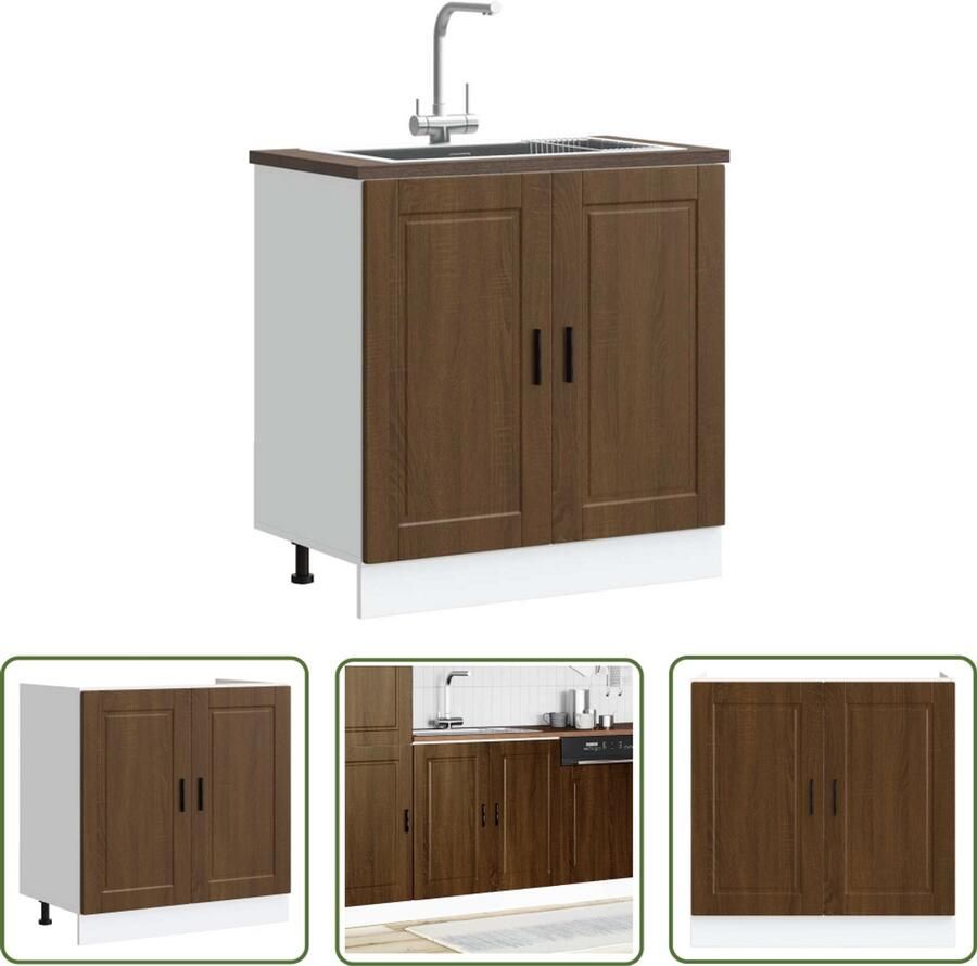 The Living Store Spoelbakonderkast Porto 80x46x81 5 cm bewerkt hout bruin eiken Spoelbakonderkast Keukenkasten Houten Kast Bruine Eiken Kleur Opslagruimte