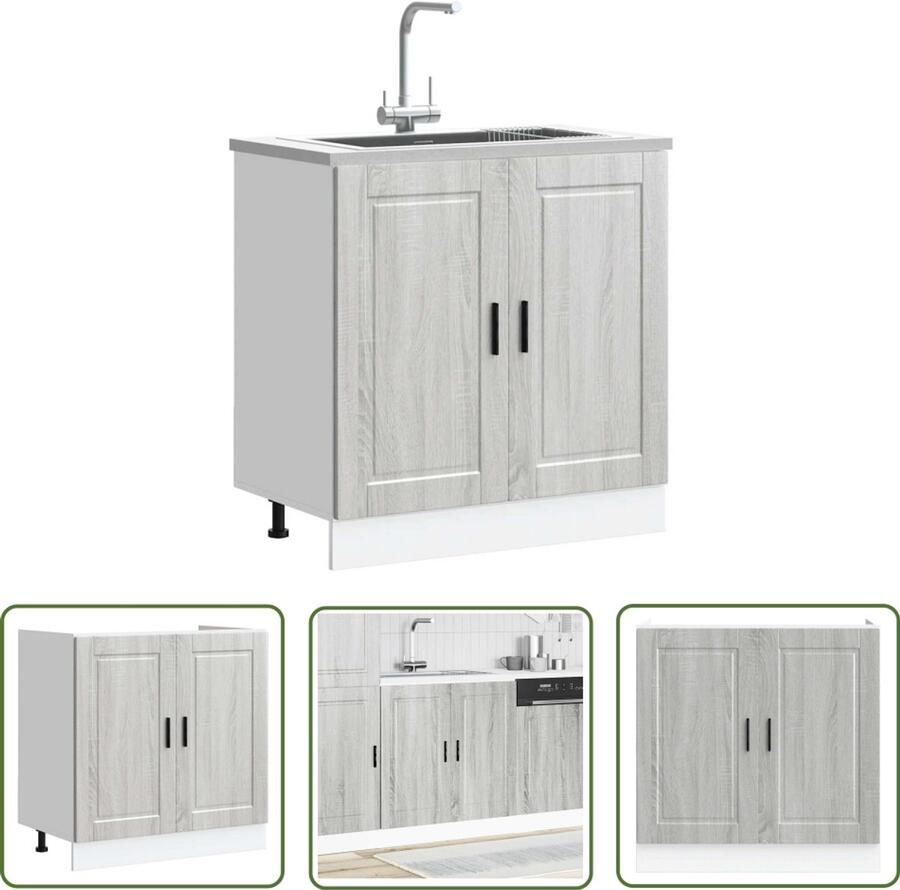 The Living Store Spoelbakonderkast Porto 80x46x81 5 cm bewerkt hout grijs sonoma Spoelbakonderkast Keukenkasten Houten Kast Grijze Kast Opslagoplossing