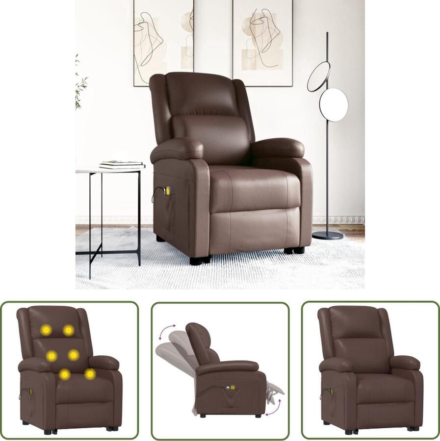 The Living Store Sta-op-massagestoel bruin 70 x 93 x 98 cm verstelbaar elektrische heffunctie 6-punts trillingsmassage kunstleer sterk en stabiel frame montage vereist - Foto 2