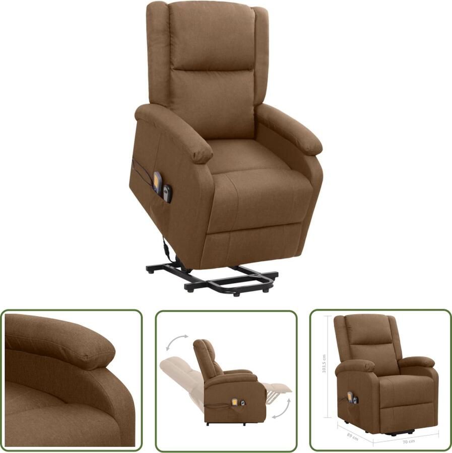 The Living Store Sta-op-Massagestoel Bruin 70x89x103.5cm Verstelbaar Massage Hout en Metaal Sta-opstoel Massagestoel Elektrisch Bedienbare Stoel Ergonomische Stoel Fauteuil - Foto 2