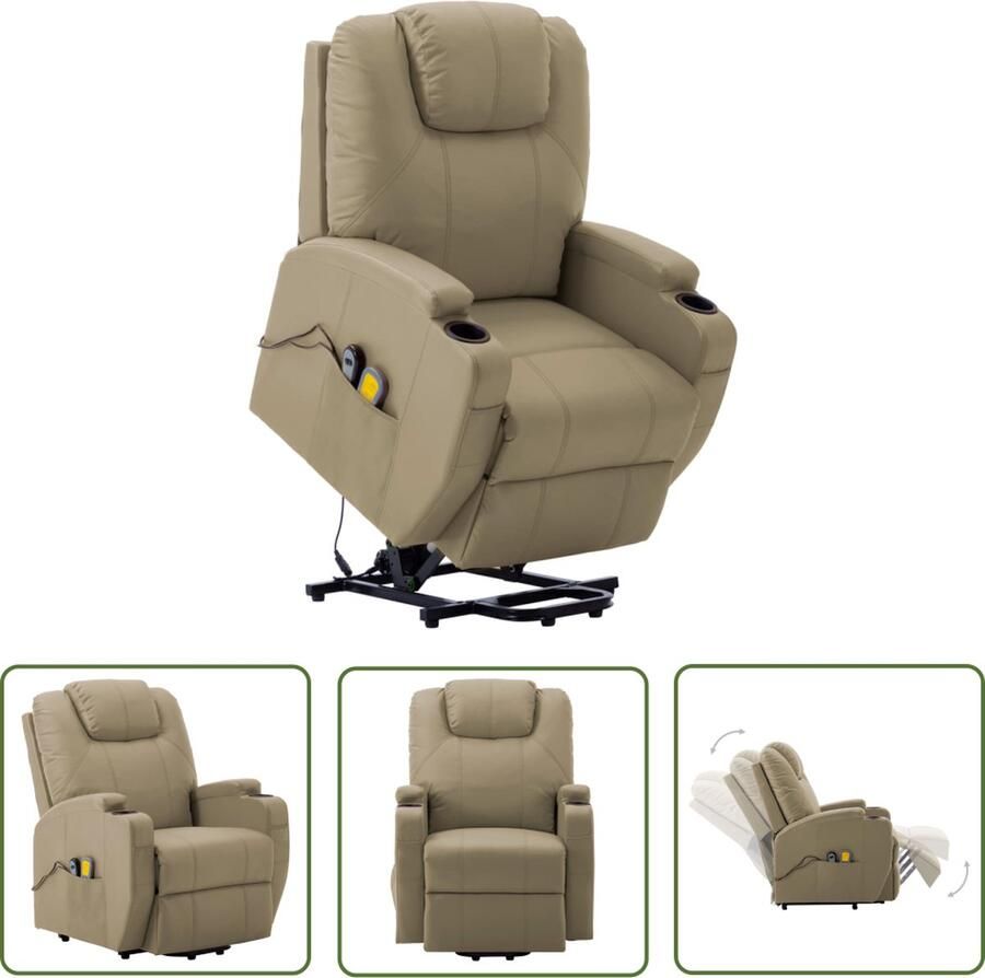 The Living Store Sta-op-massagestoel Cappuccino 76 x 87.5 x 107 cm Verstelbaar en Massagefunctie Kunstleer Montage vereist Sta-opstoel Massagerstoel Fauteuil Ergonomische Stoel Relaxstoelen - Foto 2
