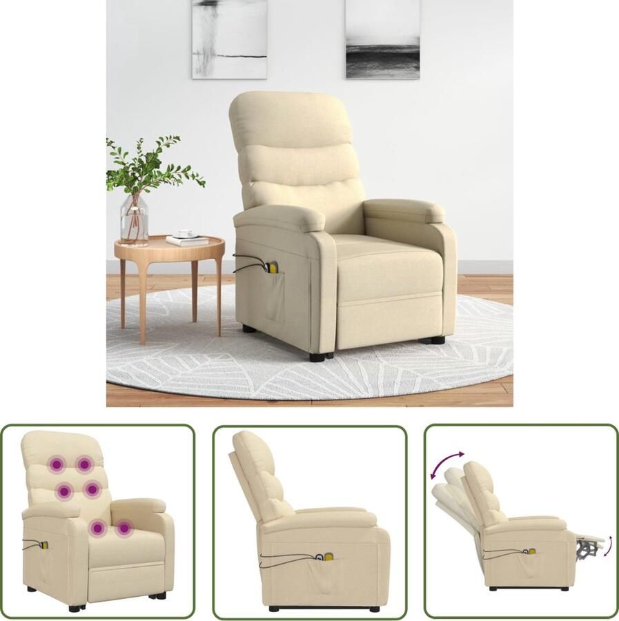 The Living Store Sta-op-Massagestoel crème 75 x 91 x 101 cm verstelbaar heffunctie massagefunctie comfortabele zitervaring stevig frame - Foto 2