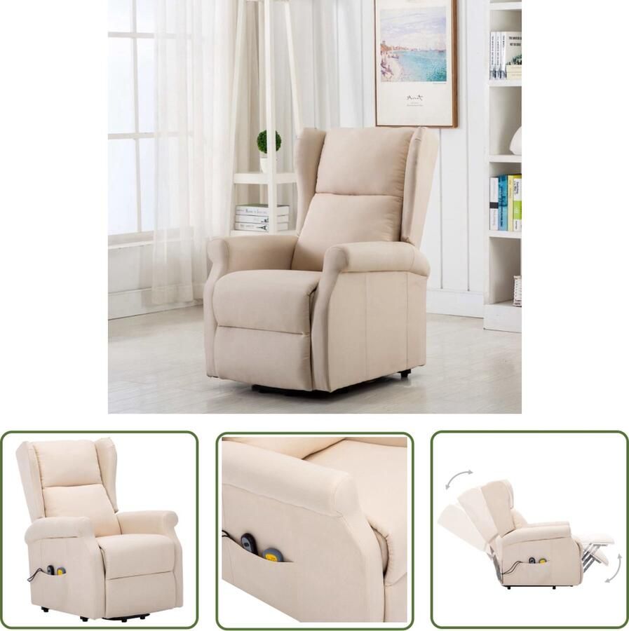 VidaXL Fauteuil Massage Sta-op Massagerstoel Sta-op-massagestoel stof crèmekleurig Elektrisch Bedienbare Stoel Ergonomische Stoel Relaxstoel - Foto 2