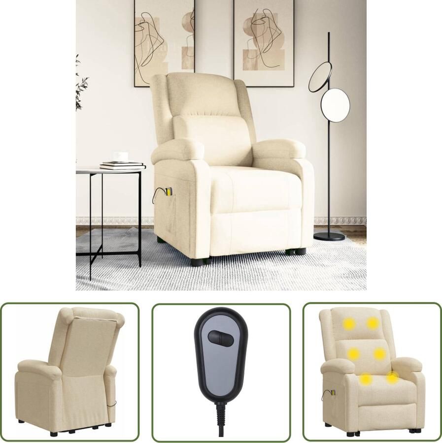 The Living Store Sta-op Massagestoel Crème Verstelbaar Massagefunctie - Foto 2