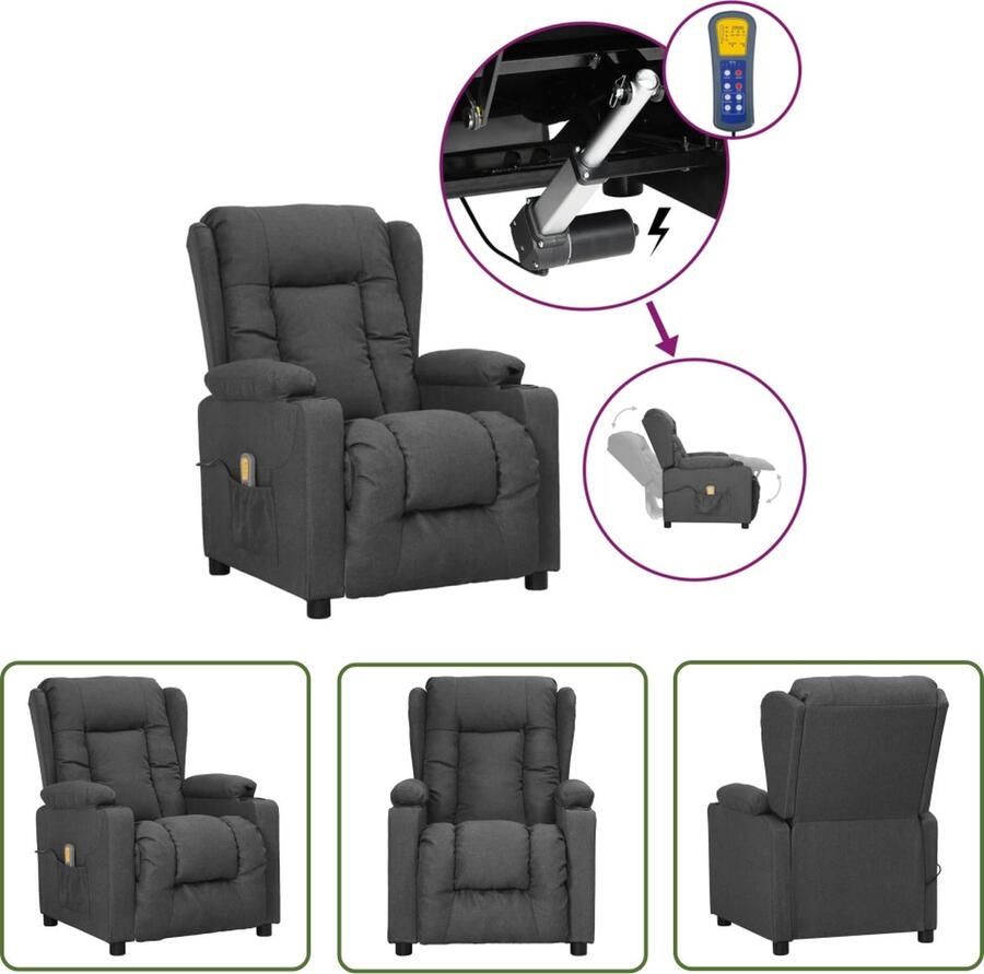 VidaXL Ergonomische Stoel Sta-op Massagestoel Sta-op-massagestoel stof donkergrijs Massagestoel Loungestoel Grijs Meubilair - Foto 2
