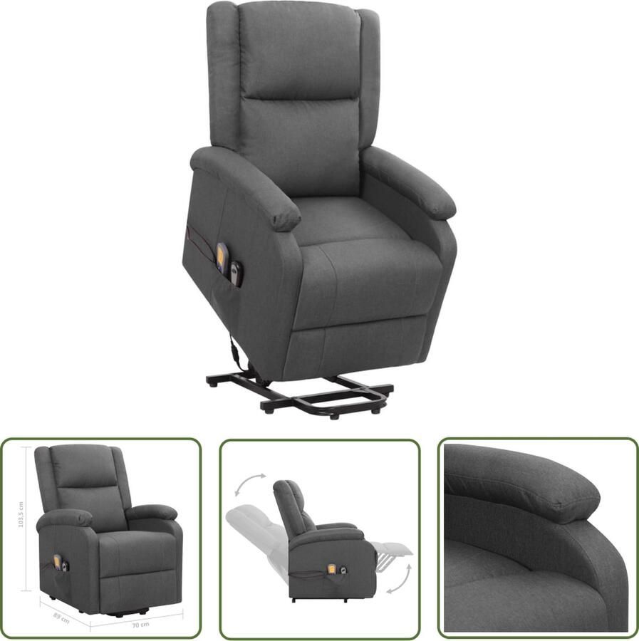 The Living Store Sta-op-massagestoel Donkergrijs Verstelbaar 70 x 89 x 103.5 cm Massage 6-punts trillingsmassage Montage vereist Sta-op-fauteuil Massagestoel Elektrisch Bedienbare Stoel Ergonomische Stoel Comfortabele Stoel - Foto 2