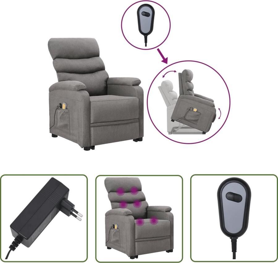 The Living Store Sta-op-massagestoel Elektrisch verstelbaar Massagefunctie Lichtgrijs 75x91x101 cm - Foto 2