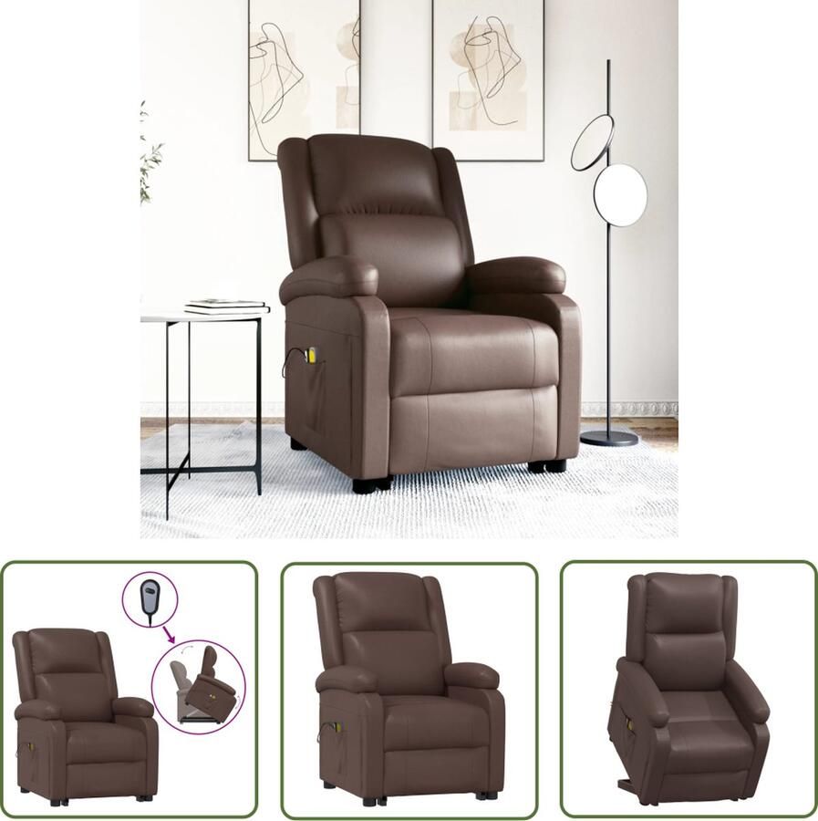 The Living Store Sta-op-massagestoel bruin 70 x 93 x 98 cm verstelbaar elektrische heffunctie 6-punts trillingsmassage kunstleer sterk en stabiel frame montage vereist - Foto 3