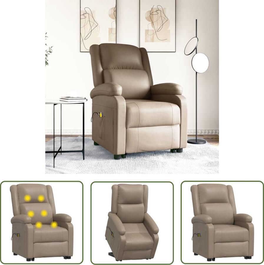 The Living Store Sta-op-massagestoel kunstleer cappuccinokleurig Sta-opstoel Massagestoel Elektrisch Bedienbare Stoel Ergonomische Stoel Fauteuil - Foto 2